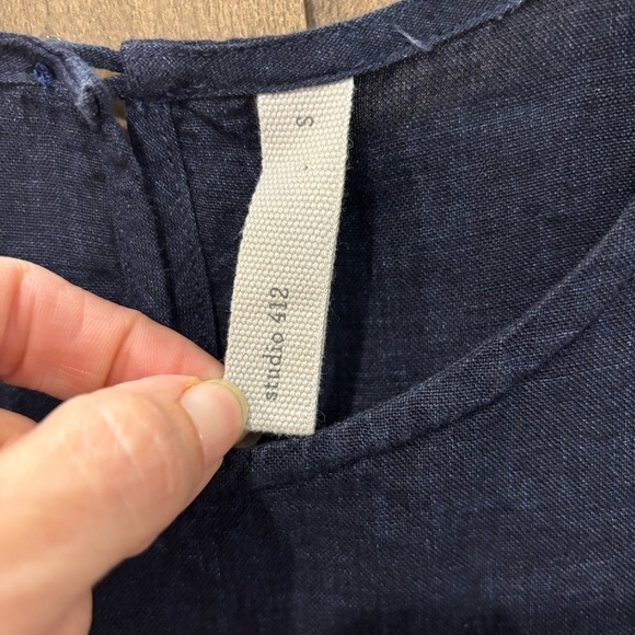 Studio 412 Linen Dress size small navy blue 3/4 sleeves pockets - Picture 4 of 10